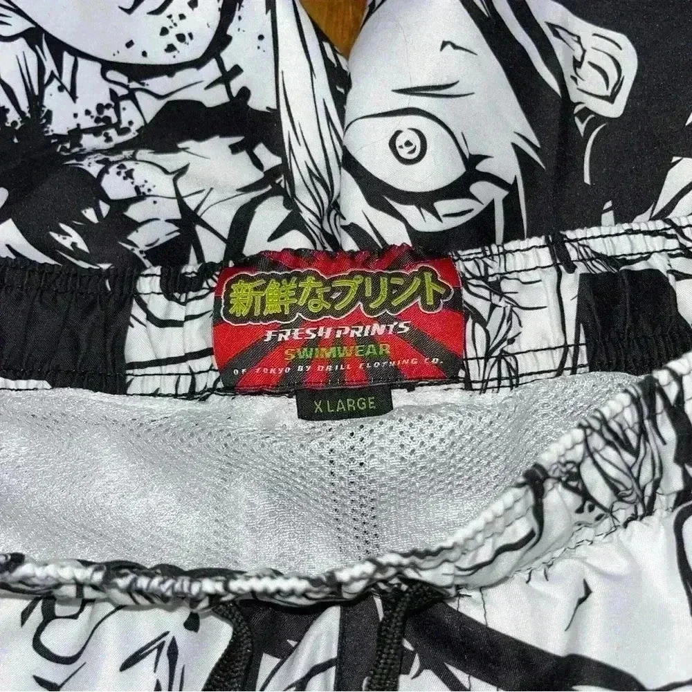 FreshPrints Anime Swim Trunks w front pockets & 1 back pocket, drawstring waist